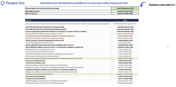 Calendrier des élections du CSE en format Excel, indiquant les étapes clés et les délais réglementaires.
